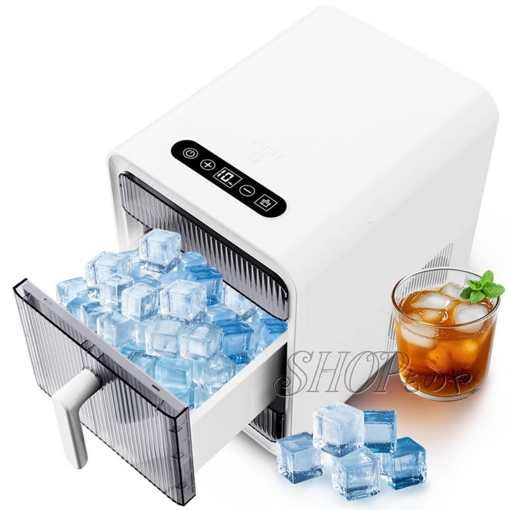 【8 月期間限定！ポイント 5 倍~】新登場製氷機 業務用 家庭用 高速自動製氷機 110V 保冷機能付き、最速6分 1.5L水タンク コンパクト卓上型 省エネ 節水 大容量 静音設計 透明窓 軽量ポータブル 晩酌 飲食店 カフェ ホームパーティー (ホワイト)