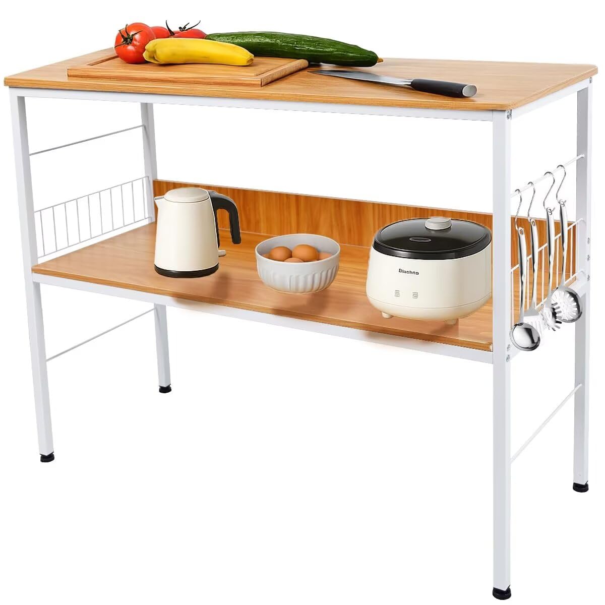 作業台 業務用 調理台 ダイニングテーブル フック付き 2段 幅100x奥行40x高さ80cm オープンラック キッ..