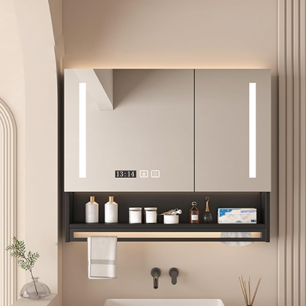 洗面所鏡タッチコントロール, 化粧台LEDライト付き,化粧台 ミラー, 曇り止め, 所 照明の壁のキャビネッ..