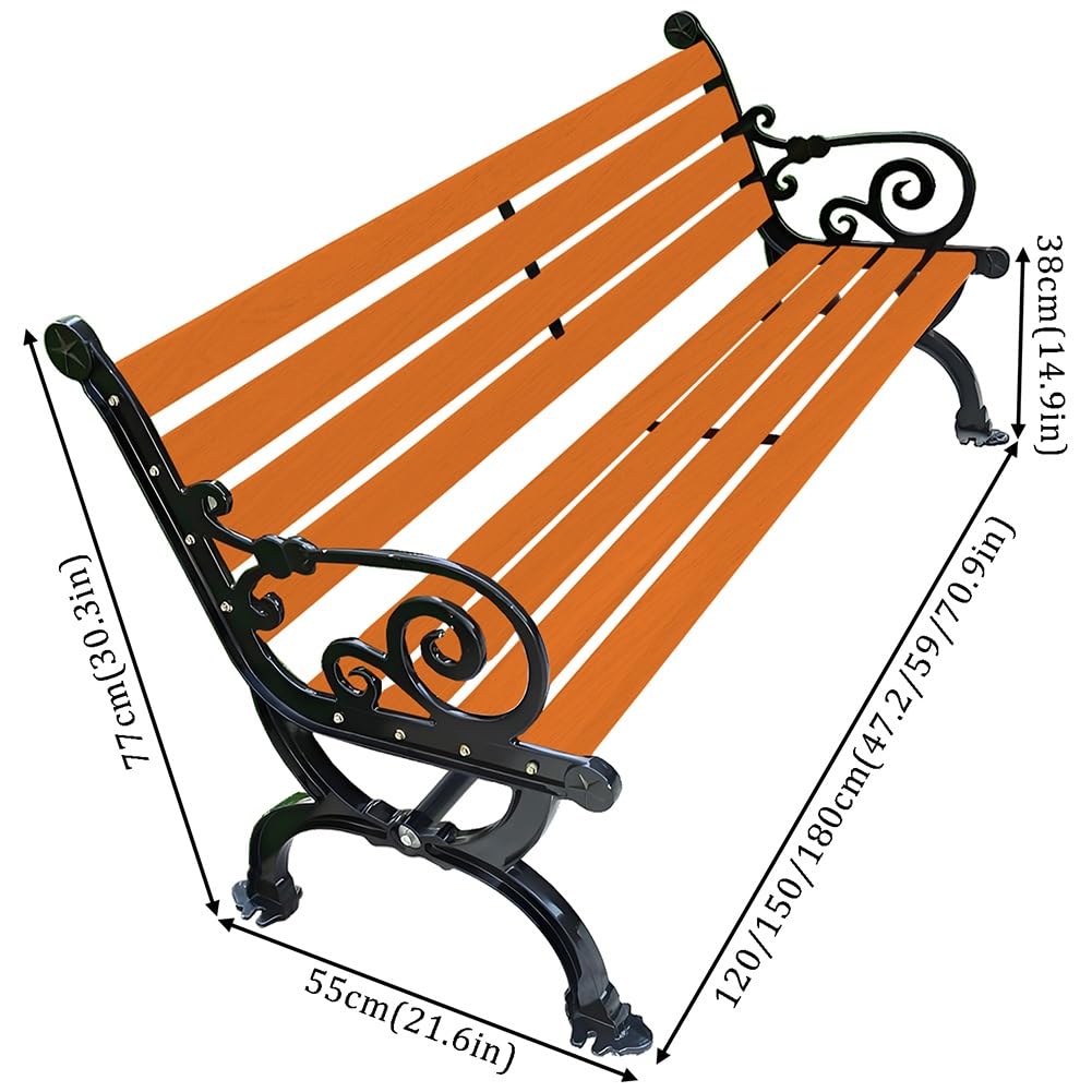 木製ガーデンベンチ背もたれと肘掛け付きの、2人用屋外スツール パーク縁台 パティオ ベンチ ガーデンファニチャー 120/150/180cm 雨に強い長椅に適していますポーチ マンション 休憩所