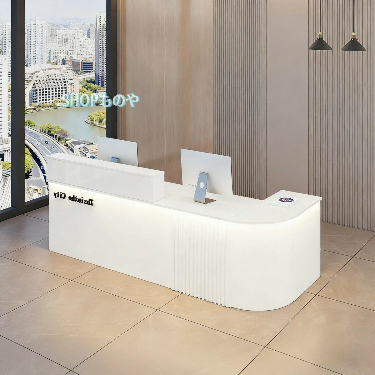 受付カウンター レジカウンター ハイカウンター 木製 大容量収納 カスタマイズ可能LOGO LEDストリップ..