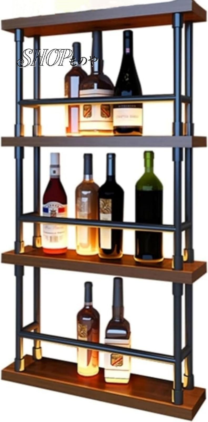 酒棚 ディスプレイ ウイスキー 棚 鉄骨と天然の実木を組み合 組立簡単 イルミネーションなし ウイスキ..