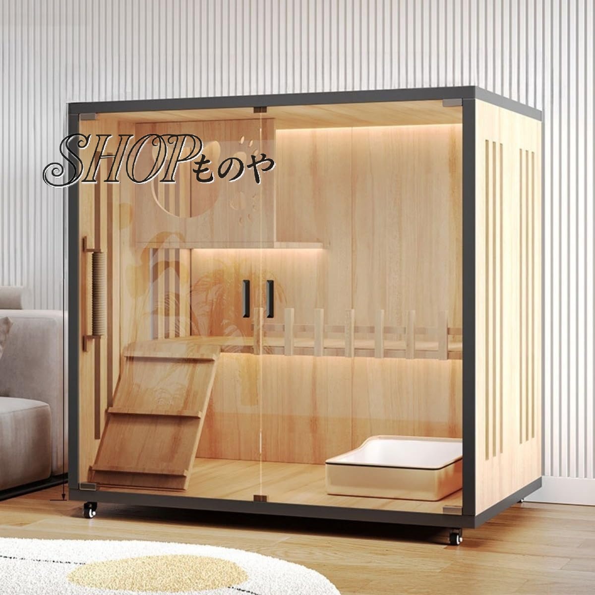 猫 ケージ 大型 キャットハウス 猫用ケージ 木製 キャットコンドミニアム キャットケージ キャスター付..