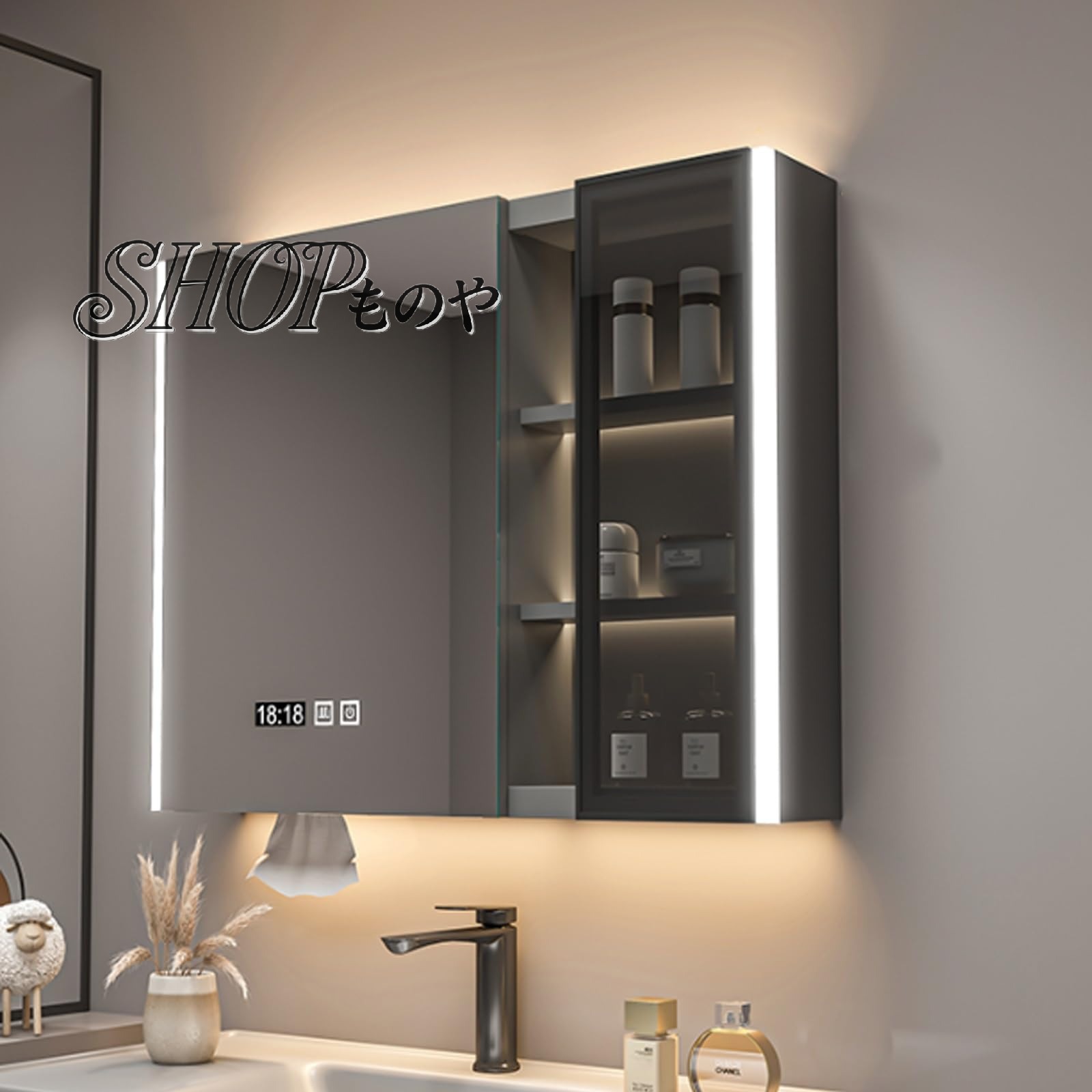 ✔製品名: 無垢材のバスルームスマートミラーキャビネット、独立した壁掛け式ライトと曇り止めバスルームビューティーミラー、収納付き。✔カラー: グレー、ホワイト✔ サイズ: 70*13*70cm/27.6*5.1*27.6インチ。80*13*...