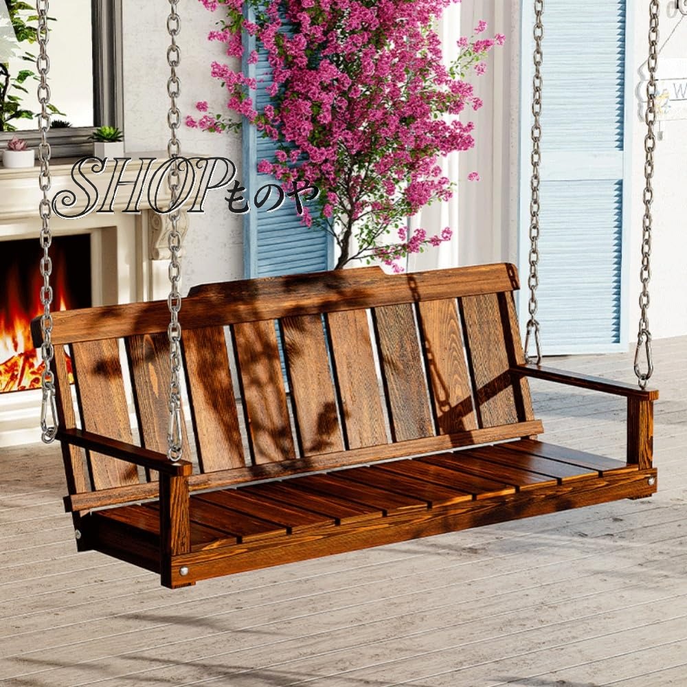 ポーチブランコ、木製 ハンギングチェア、ブランコチェア、屋外用ベンチ、吊り下げチェーン付き、複数..