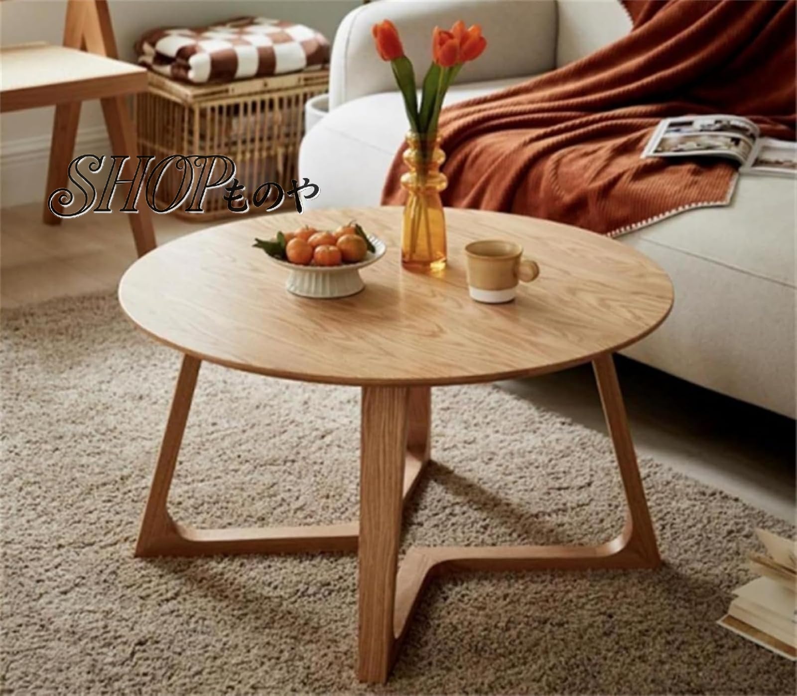 オーク無垢材 ローテーブル 円形 ラウンドテーブル 省スペース コンパクト おしゃれ 組み立て簡単 耐久..