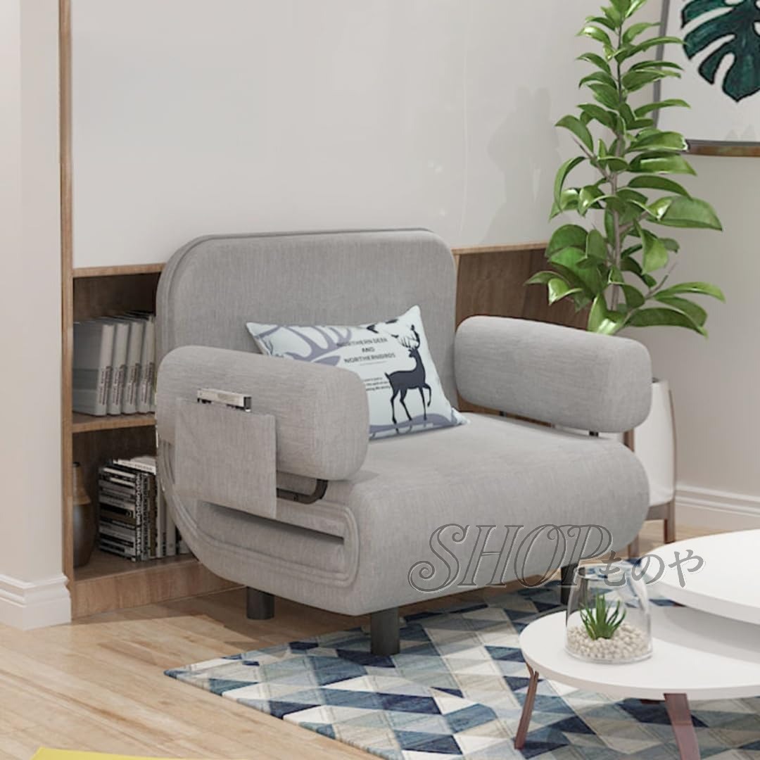 ソファーベッド 一人用 折り畳み多機能ソファベッドシングル 5段階調節リクライニング 小さめ可愛いコンパクト収納懒人沙发床座椅子 耐荷重150KG ポケット付 アームレスト 背もたれ 組立簡単