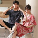 ペア パジャマ 半袖 春夏 レディース ワンピース パジャマ メンズ 綿 ペア パジャマ ギフト おしゃれ カップル ペア ルームウェア 夏 結婚祝い プレゼン...
