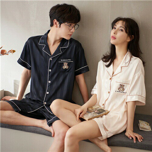 【男女2着セットの価格】洗える 合成 シルク パジャマ レディース 高級 サテン パジャマ ペア メンズ パジャマ 半袖 夏 結婚祝い プレゼント ペアパジャマ 春夏 シルク パジャマ カップル ペア ルームウェア おすすめ セクシー ルームウェア おしゃれ 無地 人気 部屋着