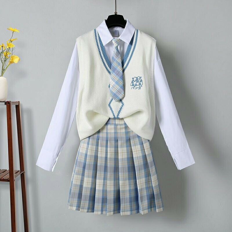 女子制服 学生服 4点セット 学生 制服 コスチューム 女子 JK制服 レディース スクール ゆったり 女子高生 高校生 学生服 ベスト+プリーツスカート+長袖シャツ+ネクタイ 可愛い コスプレ 仮装 ブルー クリスマス ハロウィン 学園祭 文化祭 卒業式 XS~2XL