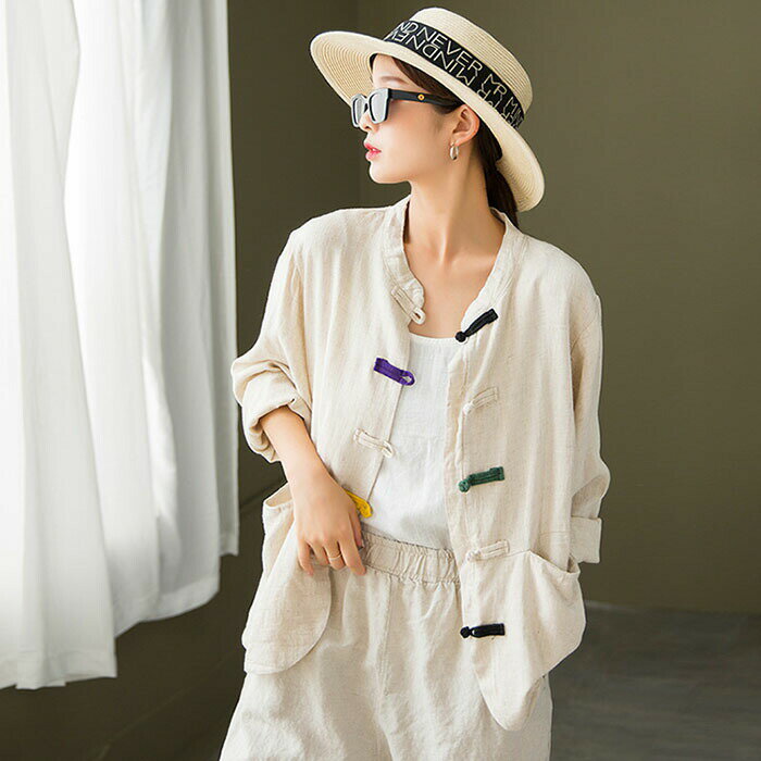 綿麻 シャツ ブラウス レディース 長袖 パンツスーツ 上下セット ワイドパンツ 春 夏 カーディガン カーデ サルエルパンツ リラック 大きいサイズ 体型カバ...