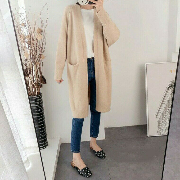 お尻まですっぽり隠れる 40代 50代 華奢みえラグラン袖 ドロップショルダー やわらかカーデ ロング丈カーディガン ミドル丈 ロングカーディガン ラウンドネック ノーカラー 襟なし ナチュラル コクーン 羽織り