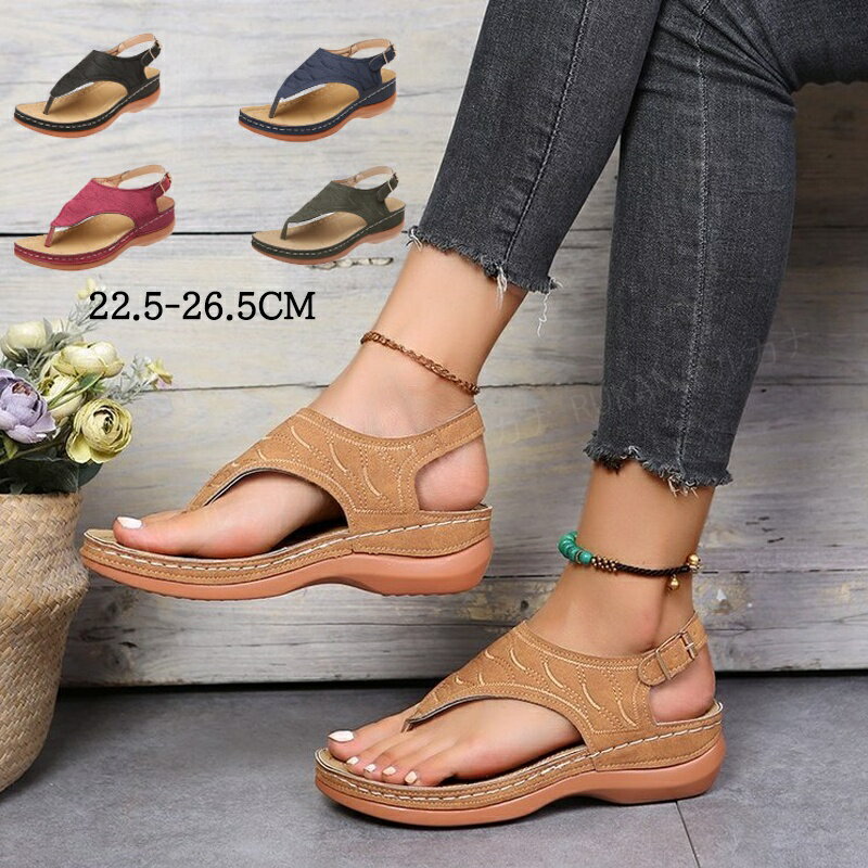 サンダル レディース トングサンダル スポーツサンダル ビーチサンダル ウェッジソール 歩きやすい ローヒール PUレザー ストラップ ぺたんこ 美脚 滑り止め 疲れない 痛くない サンダル 大きいサイズ おしゃれ レディース 女子 ビーチ プール レジャー 旅行 温泉 リゾート