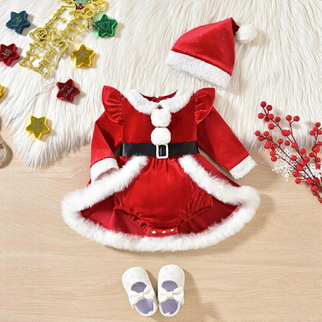 赤ちゃん クリスマス 衣装 子供たち サンタ服 子供服 サンタコスプレ クリスマスコスプレ 3色カラー 2点セットサンタ 可愛い キラキラ クリスマス衣装 サンタクロースコスチューム パーティー 宴会 イベント - 3