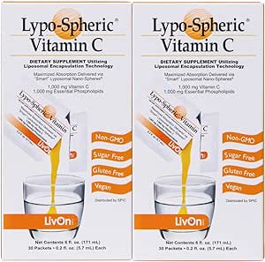 リポスフェリック 高濃度 ビタミンC 1000mg 30包入り 2個セット (サプリメント 美容 2箱セット)【LivOn社推奨 Lypo-Spheric Vitamin C リポソーム】