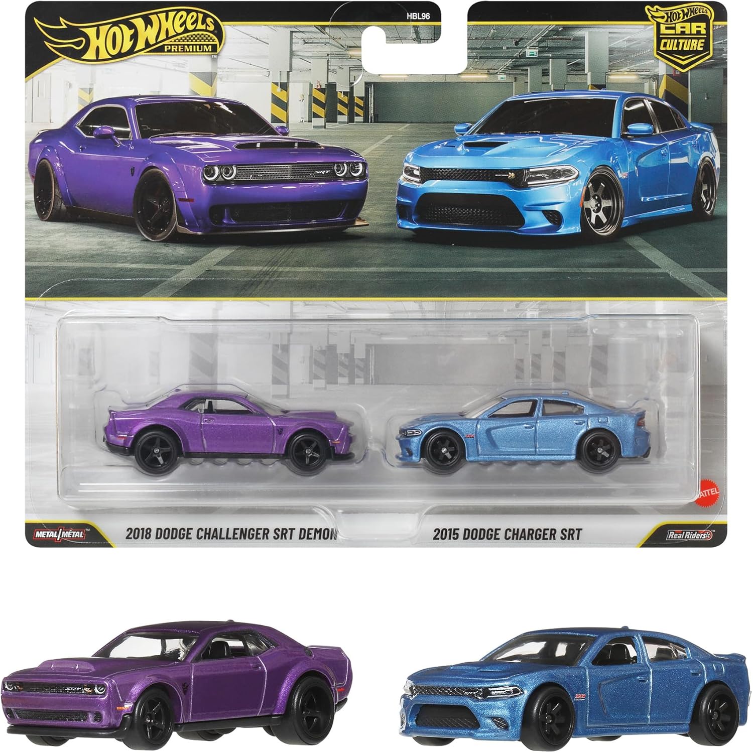 ホットウィール(Hot Wheels) プレミアム2パック 2018 ダッジ チャレンジャー SRT デーモン / 2015 ダッジ チャージャー SRT 乗り...