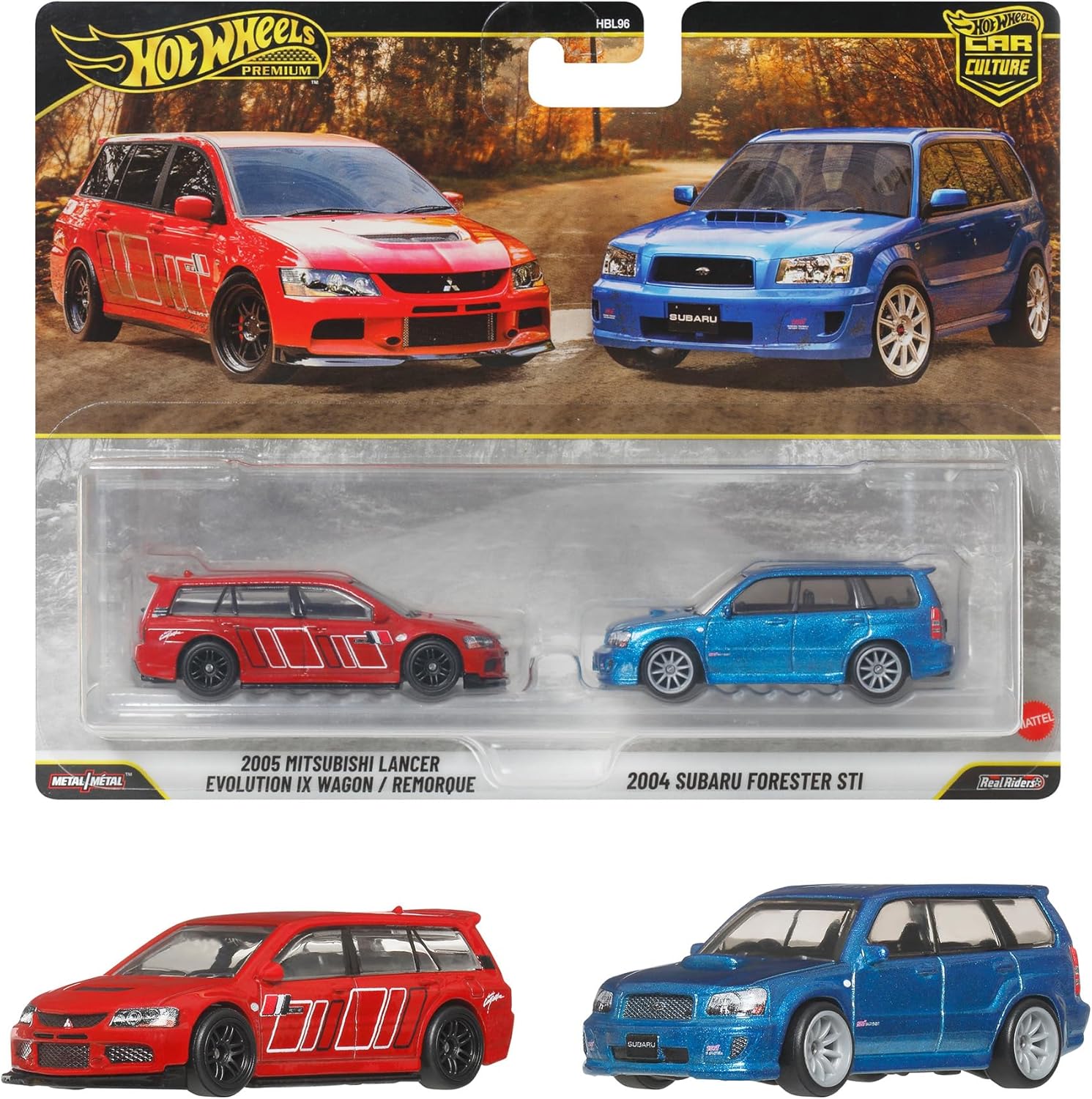 ホットウィール(Hot Wheels) プレミアム2パック 2005 三菱ランサー エボリューション IX ワゴン / 2004 スバル フォレスター STI ...