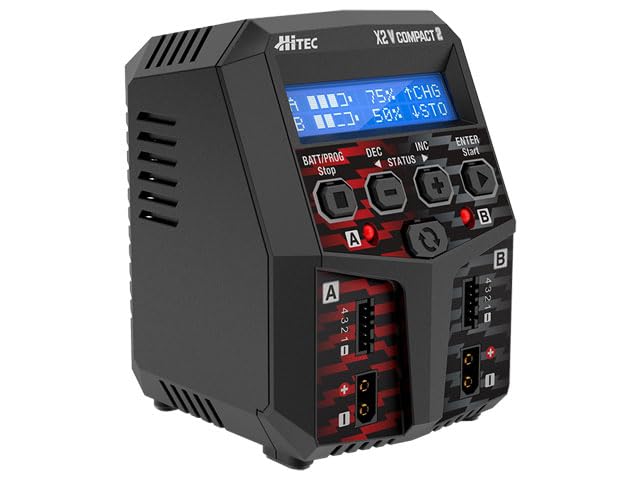 【日本正規品】 かんたん操作 ラジコン RC バッテリー 充電器 ハイテック マルチプレックス ジャパン (Hitec Multiplex Japan) ハイテック X2 Vertical Compact 2 Touring Cable Set ［ X2 バーティカル コンパクト 2 ］ツーリング用ケーブルセット 44363-T メーカー安心サポート 放電機能追加!3.5Wの電力で快適に新たに放電機能が搭載されました。 内蔵のバランスポートにより、3.5Wの電力と200mAの電流で放電が可能!! 【50W × 2Part】50Wの2ポート同時充電可能! (合計最大100W出力)最大5Aの充電電流で充電効率がアップ。 【洗練されたデザインに一新】2ポートを華やかなレッドメシックなグレーの2色展開にしたスタイリッシュで洗練されたデザイン選べる2種類の充電ケーブルセット。 ［ツーリング用ケーブルセット (44363-T)］様々なバッテリーに対応したケーブルセット! 【4＋1ボタン】簡単操作の4＋1ボタンでスムーズにポートを切り替え、効率的な作業をサポート。 前面からプラグインスリムなデザインで、前面からのプラグインが簡単にできるXT60タイプを採用し逆接を防ぎ安全に充電。 【2×16 LCD】2×16のハイコントラストLCDディスプレイで、充電状況を一目で確認 ピットスペースに最適なコンパクト設計。 100×90×127 mmの超コンパクトサイズで限られたスペースでも活躍。 【JANコード】4571656013769 【状態】新品 【発送】1〜2営業日で発送（休業日除く）