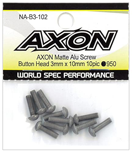 AXON マット アルミニウム スクリュー ボタン 3×10 10p NA-B3-102 これまでにないコーナリングスピードを求め、理想のシャーシロールを得るために生み出されたアクソンマットアルミスクリュー。 アルミ素材本来のナチュラルな剛性特性を最大に活かすためにネジ表面がマットに仕上げられたアルミビスです。 スチールビスやチタンビスに比べ圧倒的に軽量であることは勿論、ネジ表面がマット仕上げなため、ネジ全体で締め付けトルクが分散しやすく、しなやかで粘り強い剛性のマシンに仕上げることが可能です。 (Amazon.co.jpより) 【JANコード】4573448242449 【状態】新品 【発送】1〜2営業日で発送（休業日除く）