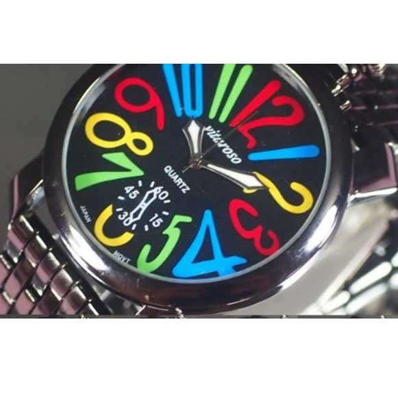 腕時計 ビッグフェイス ウォッチ 文字盤 ブラック ユニセックス トップリューズ 保証書付き メタルバンド 日本製ムーブメント カジュアル クオーツ