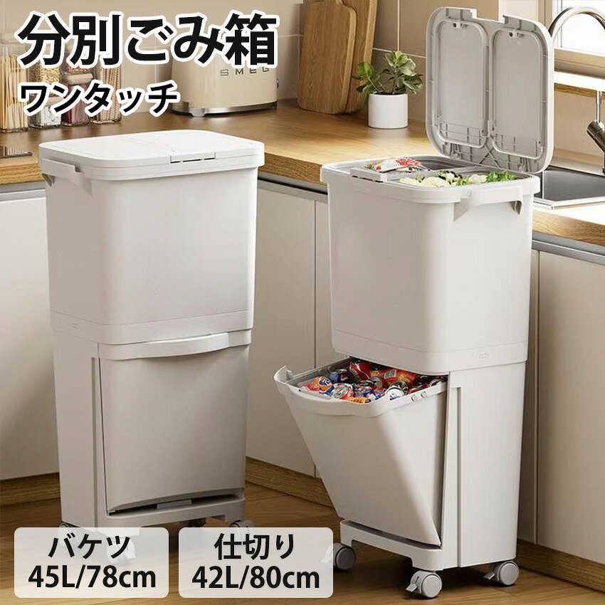 Rakuten - 蓋付きゴミ箱 ゴミ箱 ふた付き ワンタッチ 分別 ゴミ箱 スリム 大きめ リビング キッチン ダストボックス キャスター付き 蓋 両開き 片開き 分別 ふたつき おしゃれ ふた付ゴミ箱 42L 45L