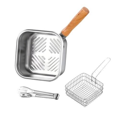 揚げ鍋 角型天ぷら鍋 揚げ物鍋 小型 揚げ物鍋 蓋付き 小さいステンレス製揚げ物用鍋 フィルター付き 直..