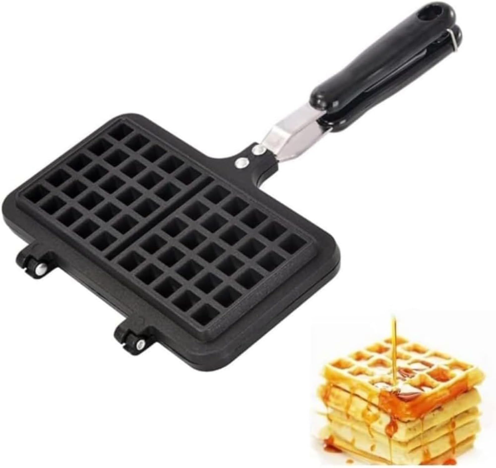 両面角型ワッフル焼き器 ガス火専用直火式 ノンスティック加工アルミ合金 丸洗い軽量お手入れ簡単 もち..