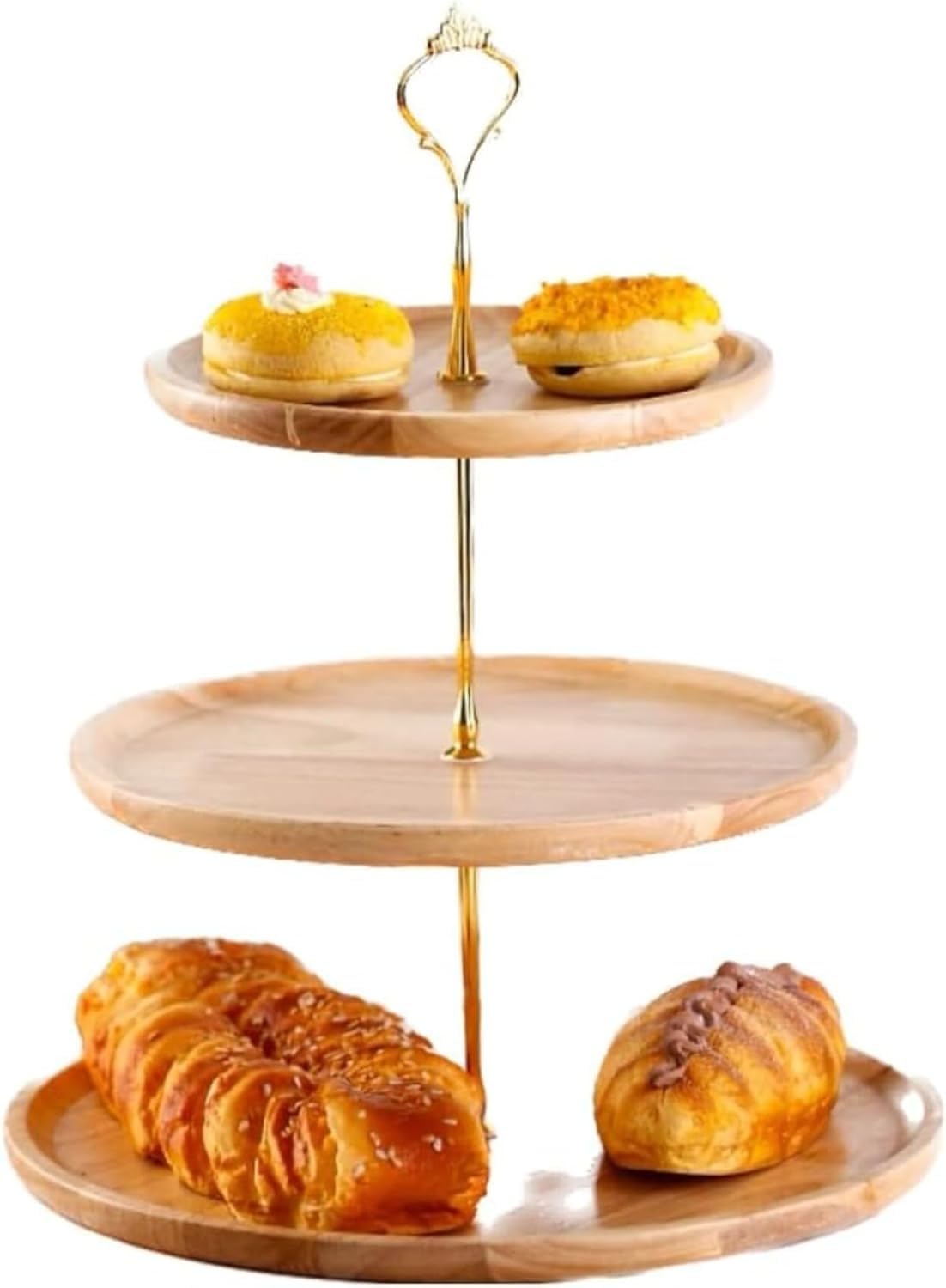 ケーキスタンド 皿木製 カップケーキスタンド 木製 アフタヌーンティー 3段 (20x25x30 cm,A)
