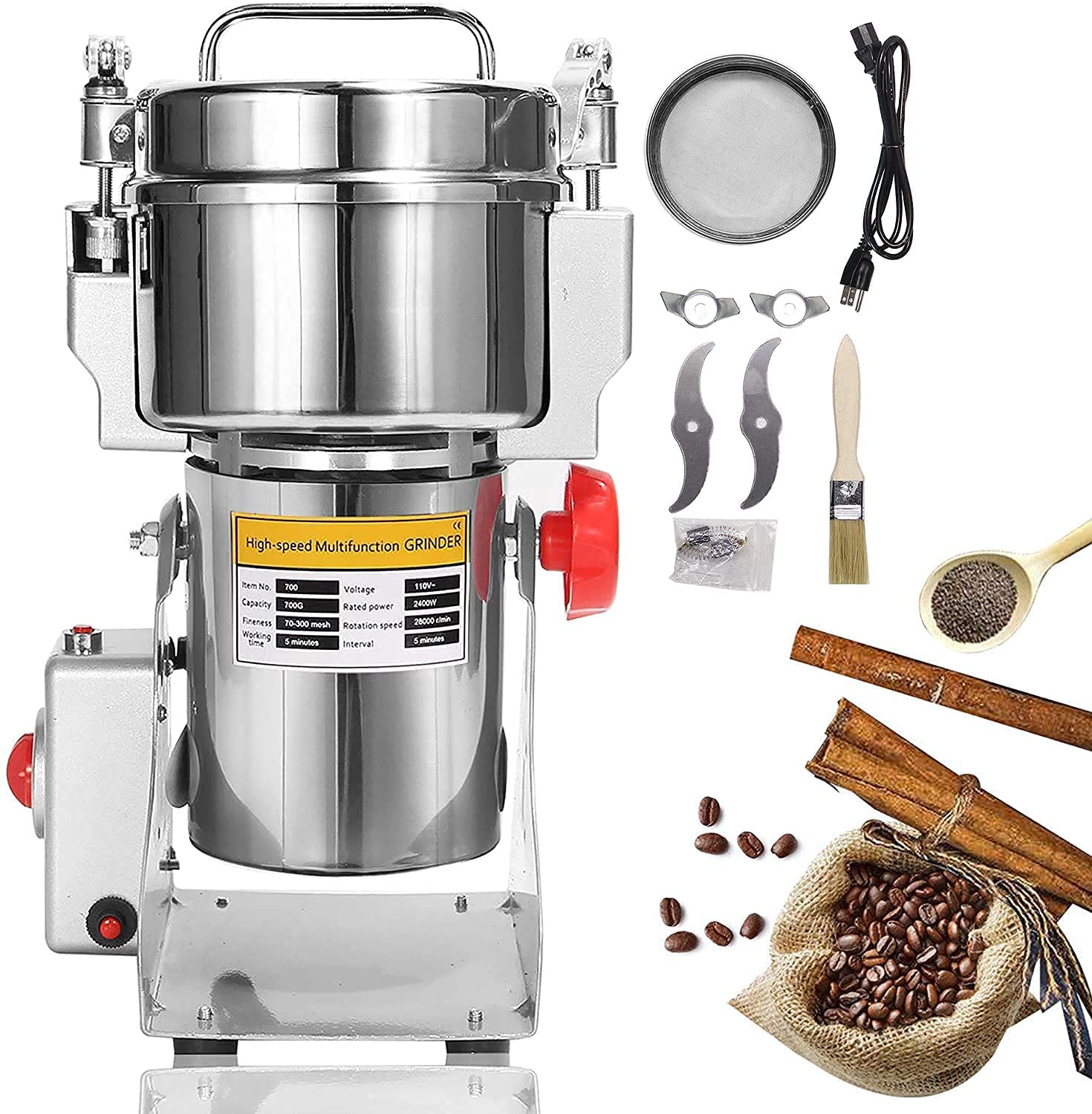 700g電動スイング式グラインダー 家庭用 粉砕機 微粉砕機 穀物製粉機 業務用ミル 製粉器 高速 穀物粉砕機 プロ 業務用 妻と母親に最高のプレゼント 110...