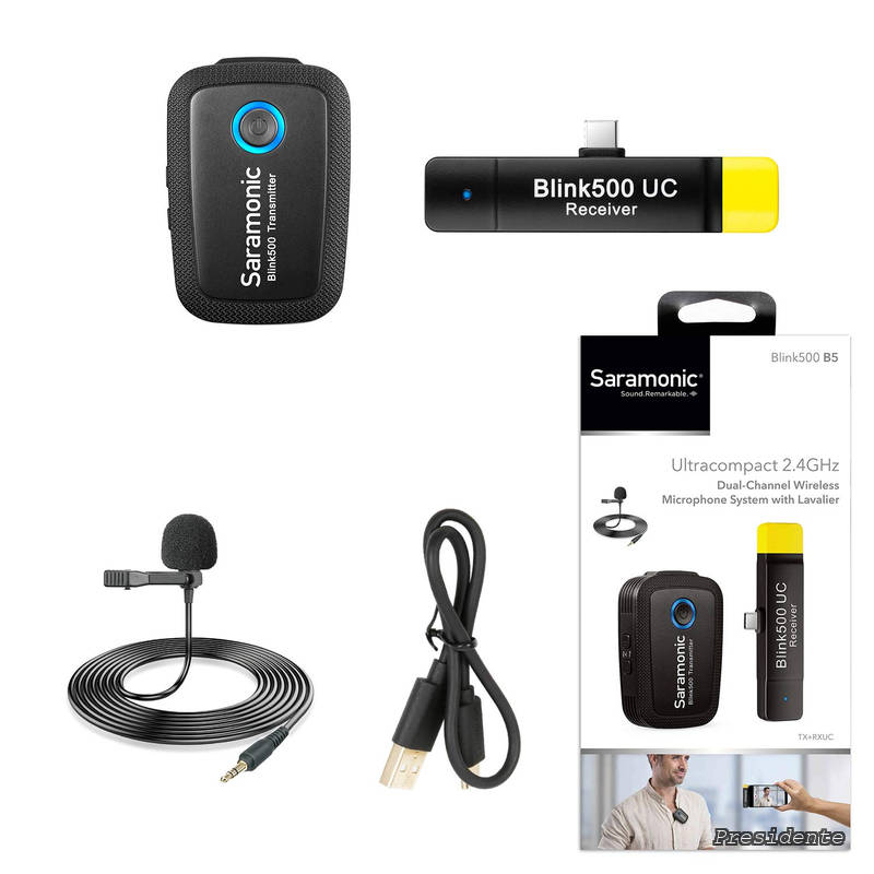 【送料無料】Blink500 B5 ワイヤレスラペルマイクシステム、モノラル/ステレオ 2チャンネル録音マイク、ビデオ録画用ピンマイク、プラグアンドプレイ対応、USB-CレシーバーはSamsung Galaxy、LG、HTC、Google、Type-Cインターフェース搭載スマートフォンと