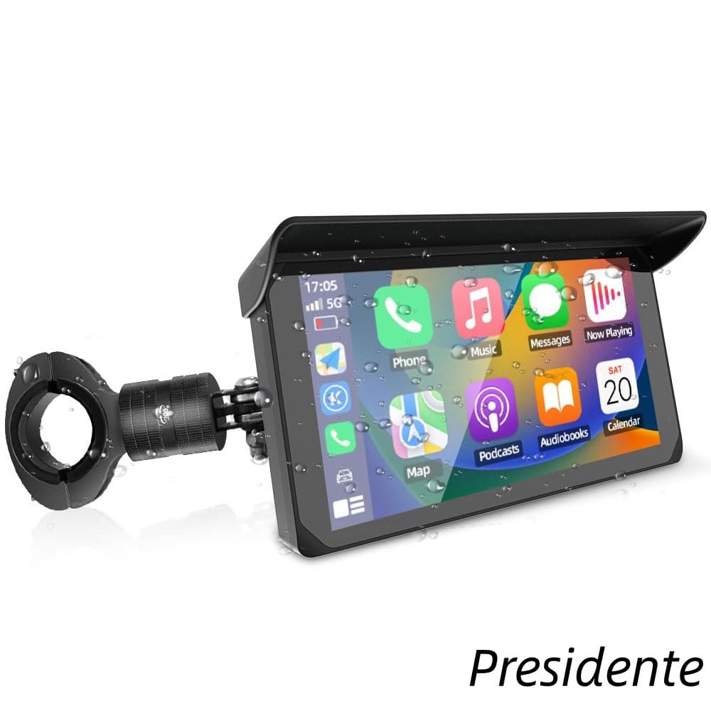 【送料無料】バイク スマートモニター バイク ナビ 5インチタッチパネル ワイヤレスcarplay バイク用 ポータブルナビ 360°回転ブラケット バイザー付き バイク カープレイIP65全体防水防塵 音声コントロール/音楽再生/通話 日本語説明書 取付簡単CP5