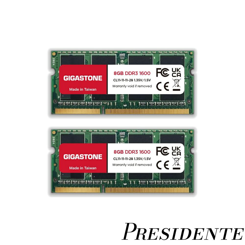 【まとめ買いで最大500円OFFクーポン 】【送料無料】ノートパソコン専用 DDR3】GIGASTONE 8GBx2枚 (16GB Kit) DDR3/DDR3L 1600MHz (1333MHz) PC3-12800 (PC3-10600) CL11 1.35V/1.5V 2Rx8 SODIMM 204ピン アンバッファー 非ECC ノートパソコンメモリモジュールアップグレード