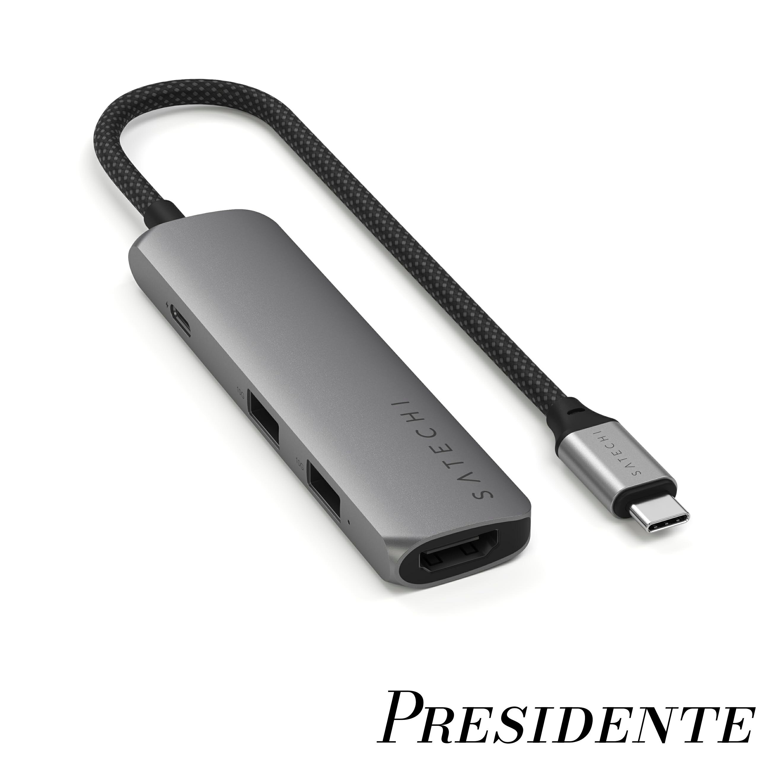 SATECHI 6 in 1 USB-C スリムプラス マルチポートアダプター 100W急速充電ハブ 4K@60Hz HDMI変換器 USB-A 10Gbps 2高速データ転送ポート SD/microSDリーダー付 MacBook Air & Pro ノートパソコン対応 - グレー
