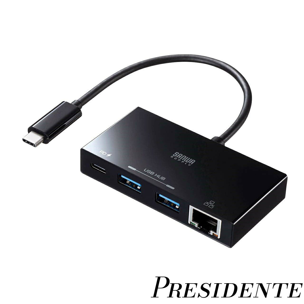 Rakuten - 【まとめ買いで最大500円OFFクーポン!】【送料無料】USB Type-Cハブ LANアダプタ機能搭載 (USB Type-C×1・USB A×2・RJ-45×1ポート) USB-3TCH20BK