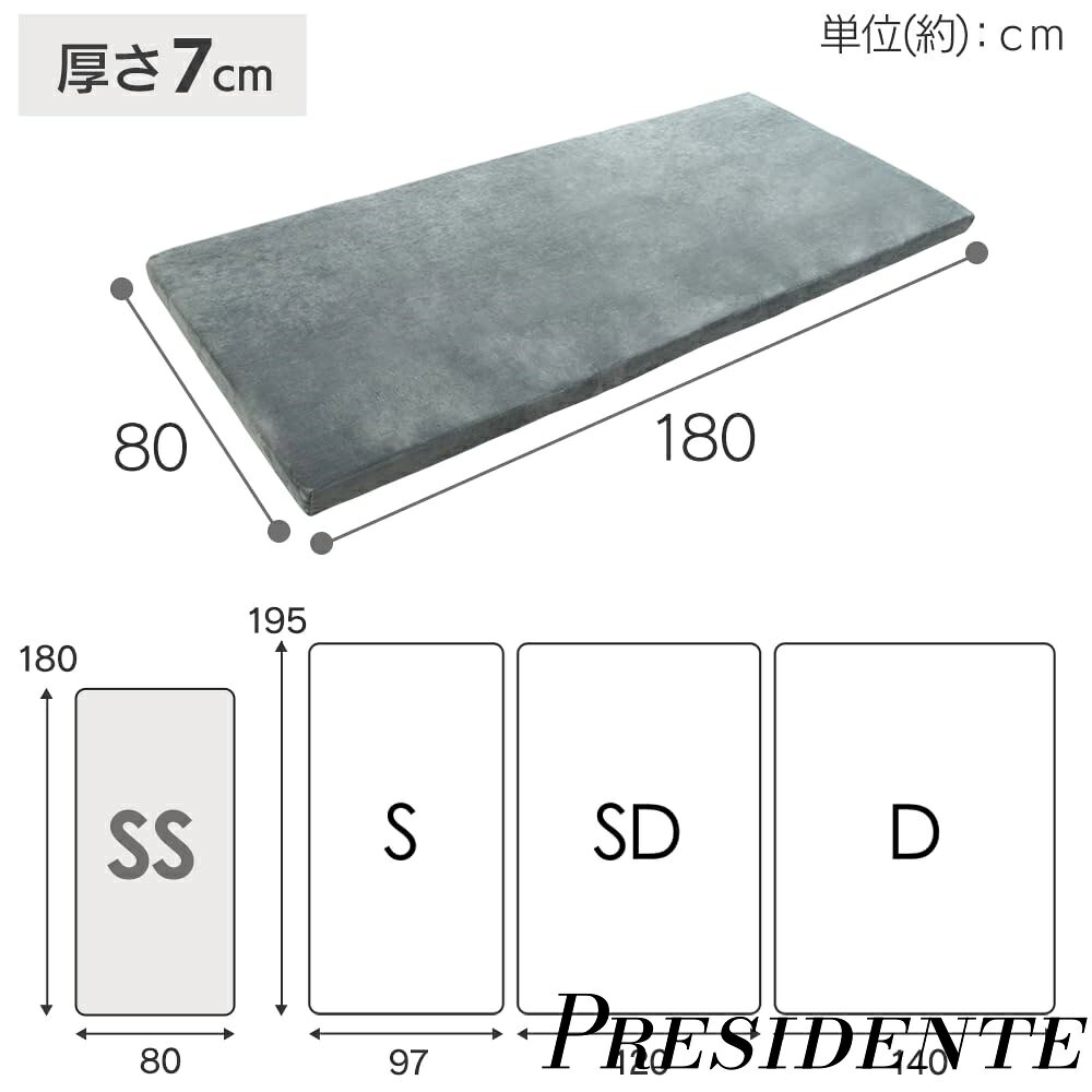 【まとめ買いで最大500円OFFクーポン!】【送料無料】マットレス 高反発 セミシングル 厚さ7cm 硬め190N 高密度25D ウレタンマットレス 抗菌防臭 グレー [2]