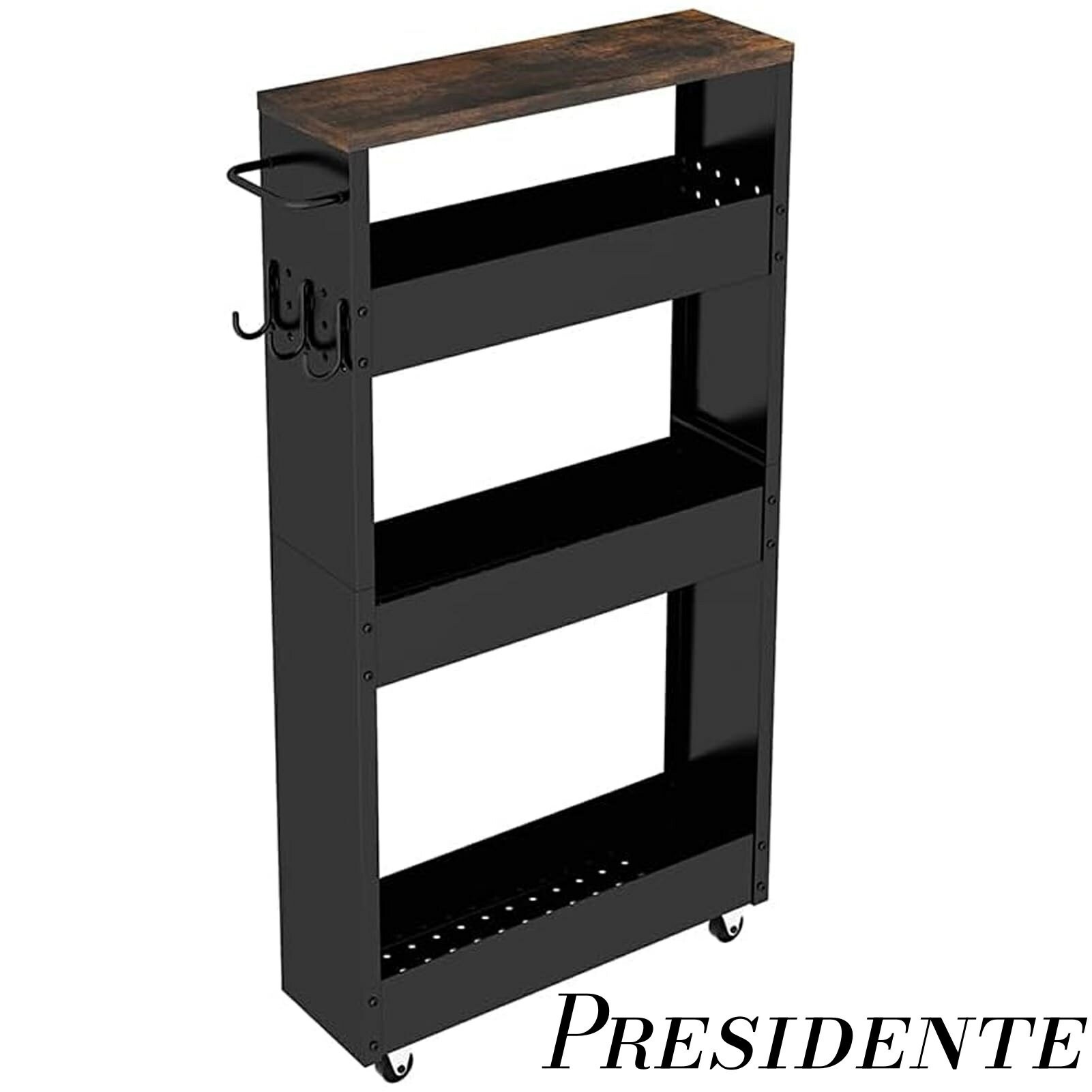 【まとめ買いで最大500円OFFクーポン!】【送料無料】4段 幅13cm 隙間収納 キャスター付き キッチン収納 組立式 金属ラック 洗面所収納 冷蔵庫横 省スペース ワゴン ブラック W13×D42.5×H82cm