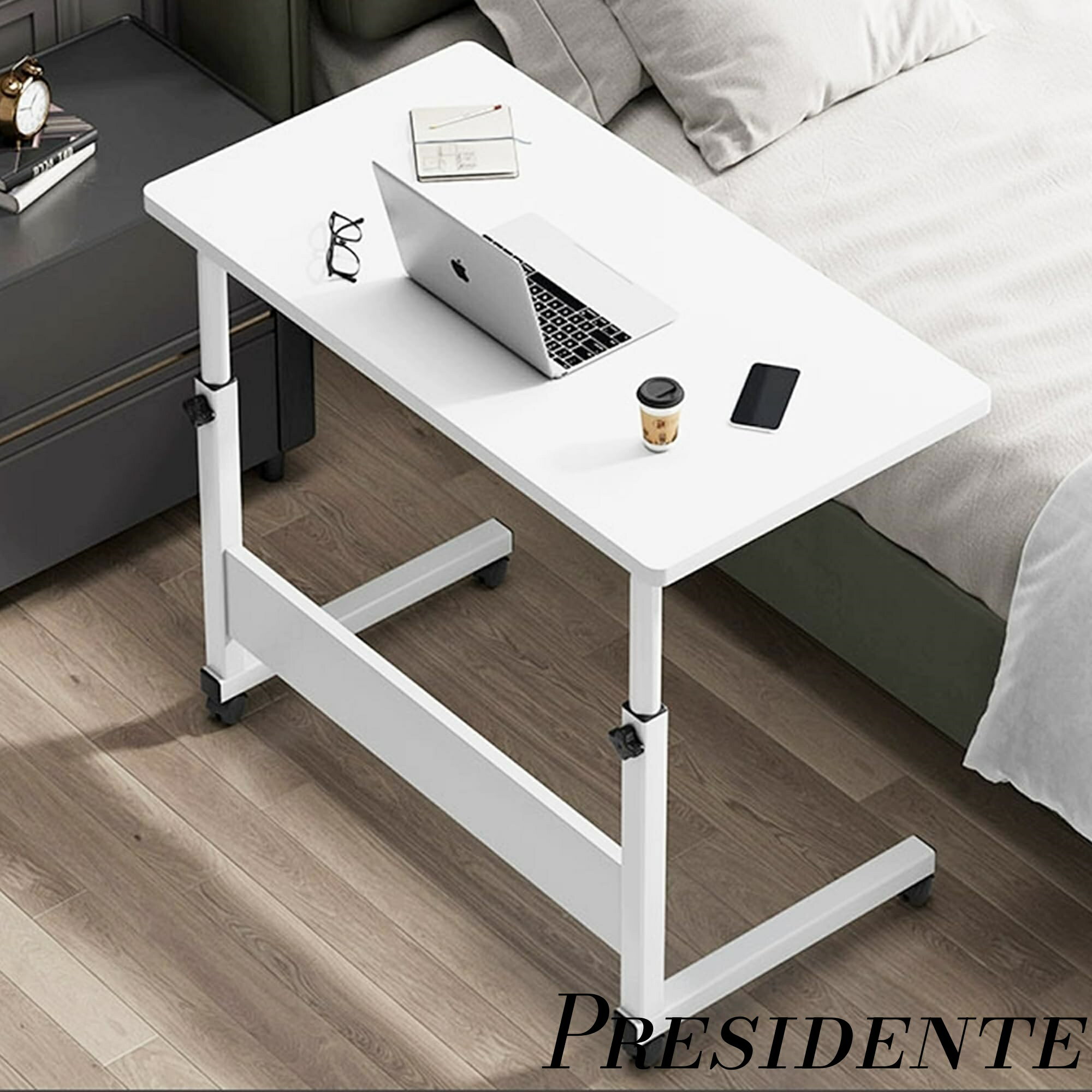 【まとめ買いで最大500円OFFクーポン!】【送料無料】ベッドテーブル キャスター付きテーブル 高さ調整 テーブル サイドデスク サイドテーブル ソファ 移動が簡単 簡単なインストール 調整バックル ベッド (白色 L(40*80*90cm))