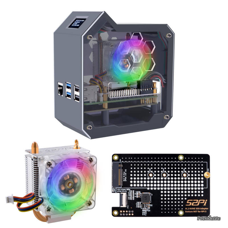 N07 ミニタワー NVMe NAS キット Raspberry Pi 5 用、N07 M.2 NVMe SSD Pip PCIe ペリフェラルボード底部付き、M.2 Key-M NVMe SSD 2230/2242/2260/2280 をサポート