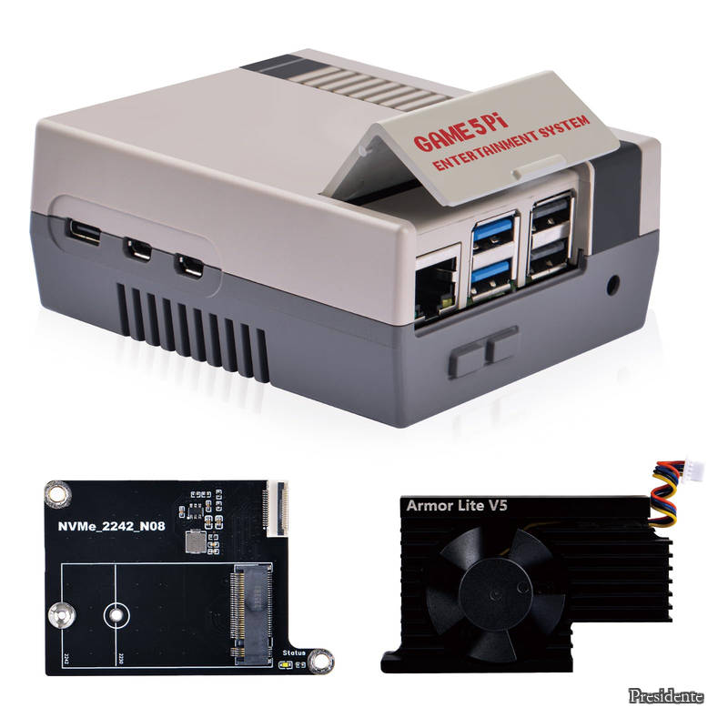 ケース Raspberry Pi 5 用、Armor Lite V5 アクティブクーラー付き Pi 5 ケース、Raspberry Pi 5 8GB 4GB 用レトロゲーム Game5Pi ケース (G5） (N08)