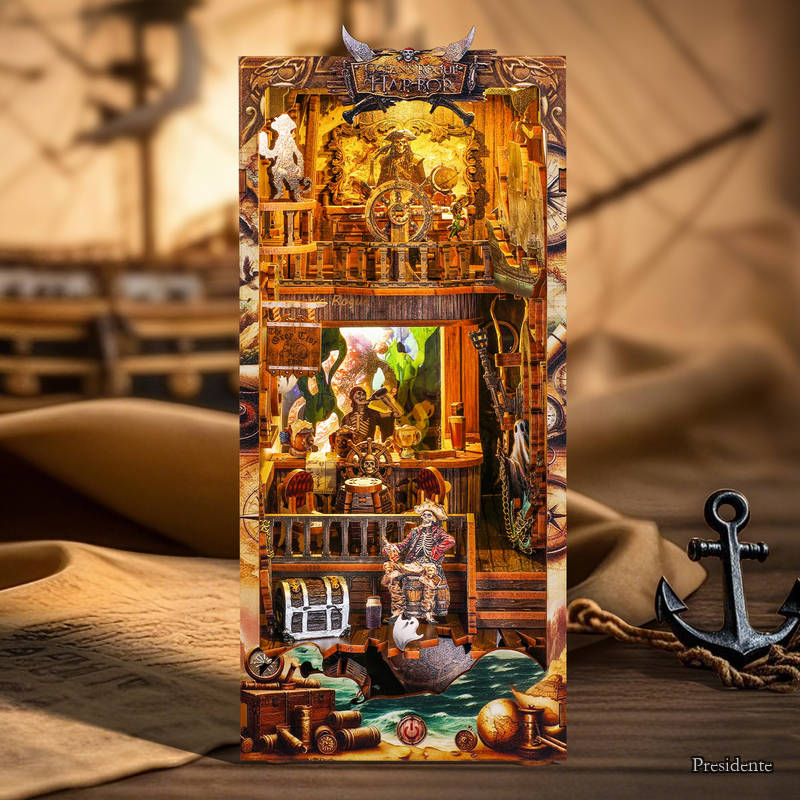 3Dパズル ブックヌック キット Booknook 木製パズル DIY ミニチュア ドールハウス LED 本棚入れ ブックエンド 展示用 クラフトセット 初心者や中学生向け 233PC (新世界号)