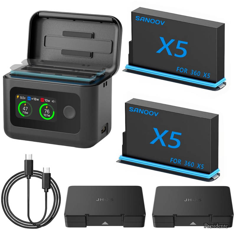 Insta360 X5 バッテリー 2800mAh*2 PSE済 PD急速充電 インスタ360 X5互換充電器セット LCD付き 収納ボックス充電器 Type-C同時充電可能 コンパクトで持ち運びやすい 360 X5アクセサリー (For インスタ360 X5カメラ)