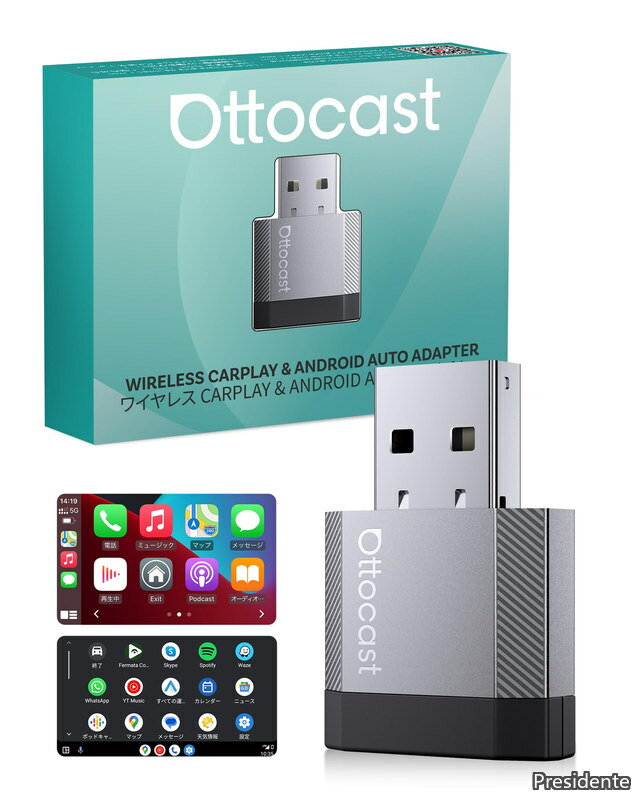  OTTOCAST MINI Nova オットキャストミニ CarPlay＆AndroidAuto ワイヤレス アダプター アンドロイドオート＆カープレイ無線化接続 純正有線CarPlay/Android Auto搭載車適合 ナビ?音声コントロール?音楽?ハンズフリー通話に対応 日本人による