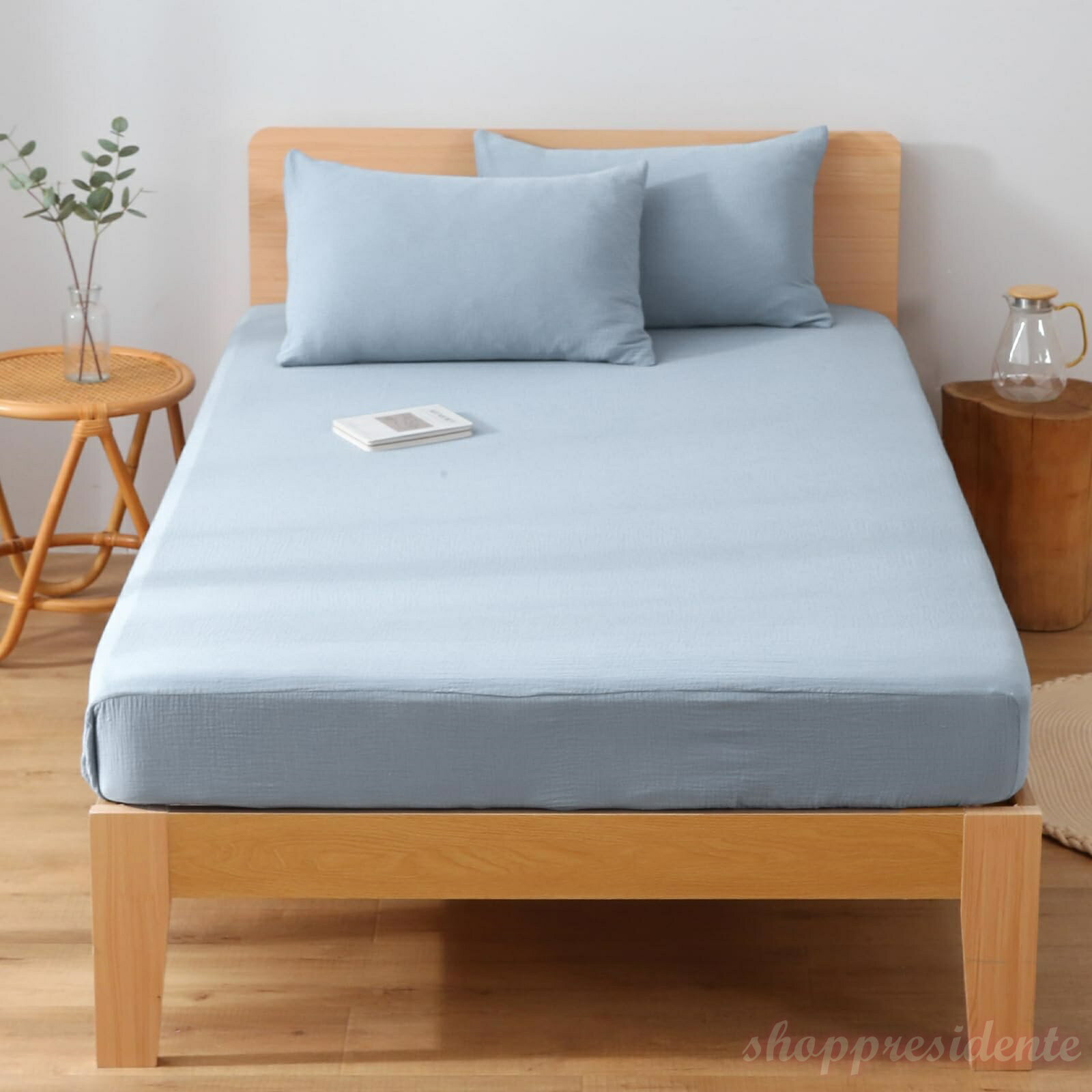 【送料無料】ボックスシーツ ダブル 綿100％ ガーゼ ベッドシーツ マットレス/ベッド/敷き布団カバー 柔らかい 吸湿通気 抗菌防ダニ 全周ゴム付き ずれない 洗える オールシーズン (140X200cm・ブルー)
