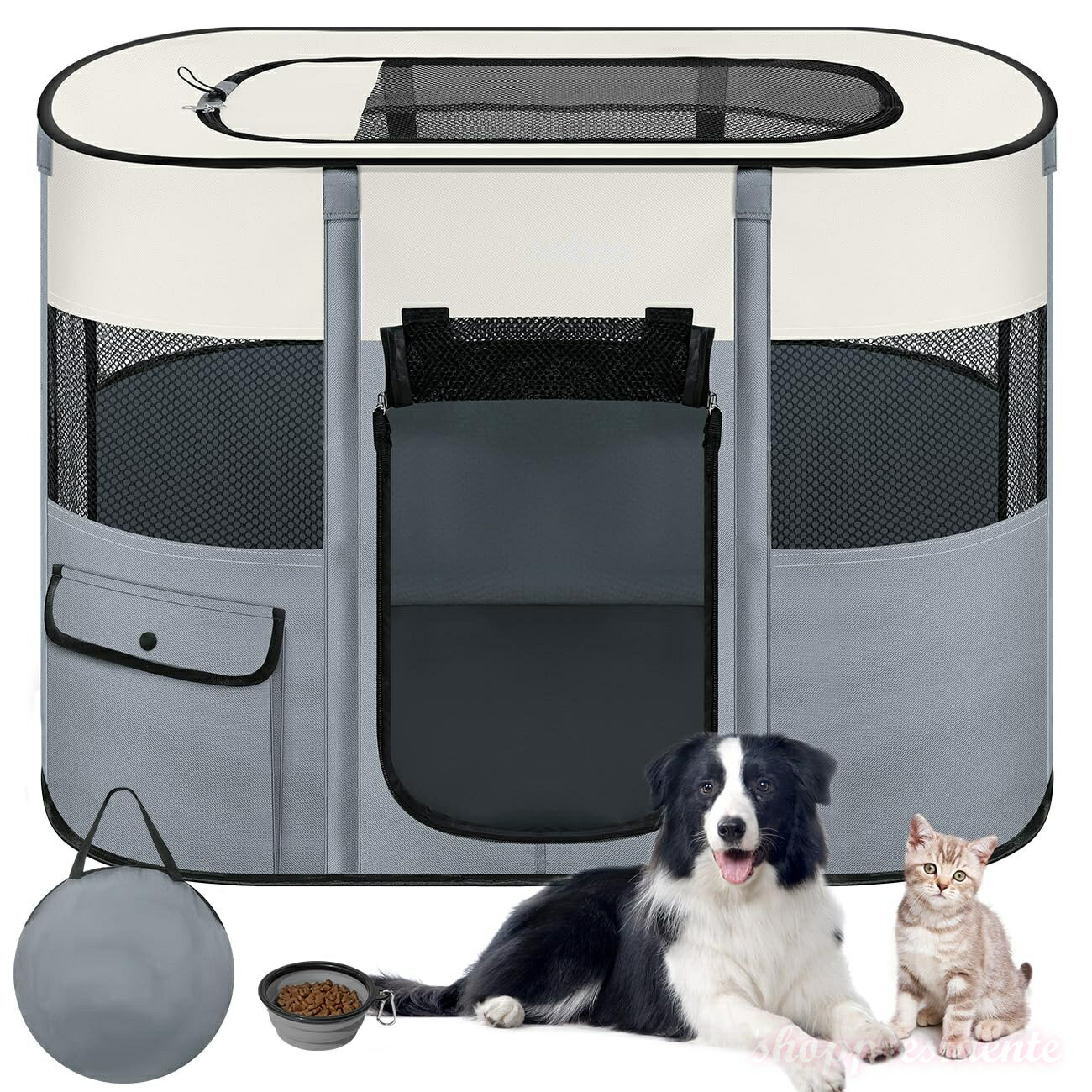 【送料無料】折りたたみ 犬 室内 ケージ メッシュ 扉付き 犬用サークル 小型犬 組立簡単 ハムスター 防..