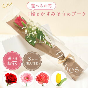 【3本から購入可能】1輪とかすみそうのブーケ 選べるお花 クリアケース付き バラ ガーベラ カーネーション 生花 お花 花束 ミニブーケ プレゼント フラワーギフト おしゃれ 卒業 卒園 送別 発表会 授与式 華やかギフト