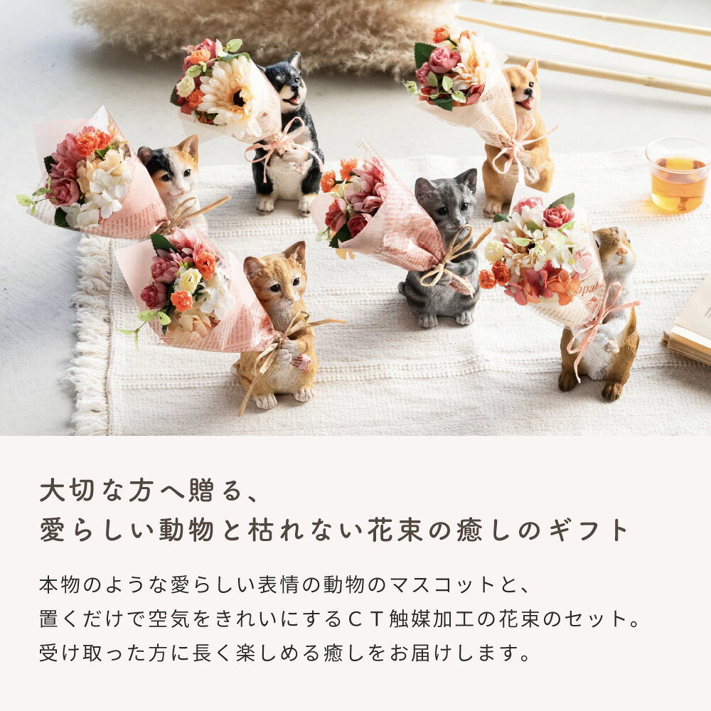 置くだけ空気清浄 ミニペットブーケ プレゼント ギフト 癒しグッズ 猫グッズ 猫好き 義母 花束 花 造花 動物 オブジェ 置物 雑貨 飾り 猫 ねこ ネコ いぬ イヌ 犬 ウサギ CTミニョンブーケ プレゼント 即日発送 ザワウ 誕生日プレゼント 女友達の商品画像 2