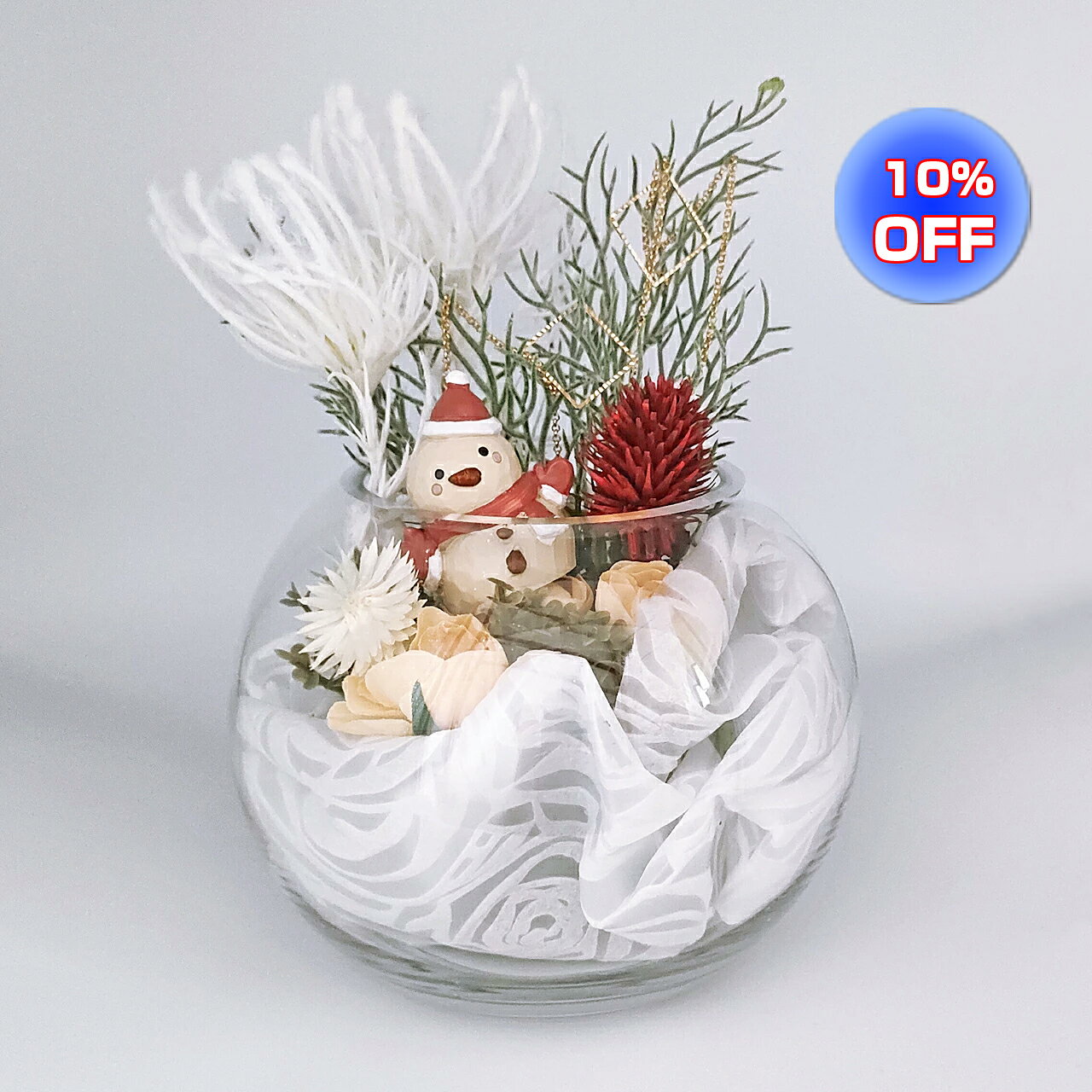 【楽天スーパーSALE10％OFF】クリスマス　雪だるま　ガラス　クリスマスアレンジ ガラス ギフト クリスマス 飾り ガラスボウル プレゼント　ハンドメイド　送料無料