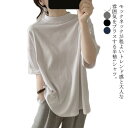 Tシャツ 半袖 レディース モックネック カットソー トップス 夏 大きいサイズ 半袖Tシャツ プチハイネック ゆったり 体型カバー ロンT ティーシャツ 無地 おしゃれ シンプル カジュアル L XL 2XL 3XL 4XL(4)