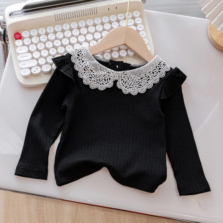 リブニット ニット セーター トップス 長袖 フリル インナー レース キッズ フリルショルダー 女の子 子供服 こども服 子ども服 ガールズ かわいい おしゃれ レイヤード風 秋冬 秋 冬 かわいい 伸縮性 韓国 入学式 発表会 結婚式 卒業式 シンプル