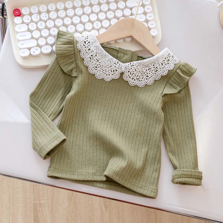 リブニット ニット セーター トップス 長袖 フリル インナー レース キッズ フリルショルダー 女の子 子供服 こども服 子ども服 ガールズ かわいい おしゃれ レイヤード風 秋冬 秋 冬 かわいい 伸縮性 韓国 入学式 発表会 結婚式 卒業式 シンプル